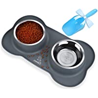 Pecute Comedero para Gatos Perros Mascotas de Acero Inoxidable 12oz-800ml con Pala de Comida- Base de Silicona…
